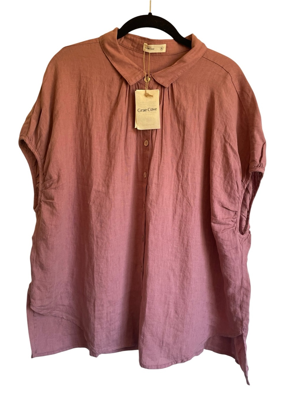 Grae Cove Sierra linen short sleeve button-up with‎ a boxy, oversized shirt NWT